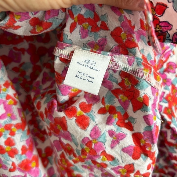 Roller Rabbit Floral Button Down Blouse Top Size L Pink Red Cotton - Picture 5 of 10